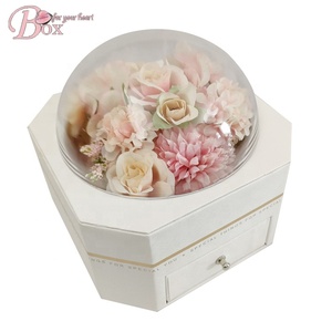 Custom preserved rose box gift promotion cosmetics makeup Cardboard Wholesale paper acrylic flower box double layer