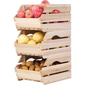 Paniers de rangement en bois personnalisés <span class=keywords><strong>pour</strong></span> pommes de terre et oignons - Paniers empilables en bois <span class=keywords><strong>pour</strong></span> fruits et légumes - Rangement <span class=keywords><strong>pour</strong></span> l'organisation de la cuisine et du garde-manger - Product Image 1