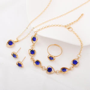 Fashion Jewelry Sets Heart Shape <b>Red</b> Crystal Gold Plated Necklace Earrings Ring <b>Bracelet</b> Women's Party Romantic Style - Product Image 3
