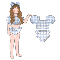 Little Glow Kid Nouveau Modèle Mode Écologique Impression Personnalisée Ensemble 2 Pièces pour Filles Maillot de Bain Smocked Manches Bouffantes