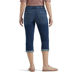 Jeans Anchos <span class=keywords><strong>para</strong></span> Mujer, Cintura Media, Puño Enrollado, <span class=keywords><strong>Pantalones</strong></span> Capri de Mezclilla, Jeans Cortos Casuales hasta la Rodilla <span class=keywords><strong>para</strong></span> Damas - Product Image 2