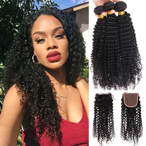 Mike & Mary Brazilian Virgin Kinky Curly Hair Weave 3 Bundles with Closure Top 8A Unprocessed Natural Color Hair Extensions