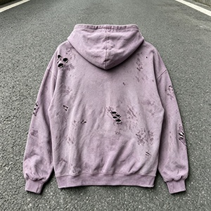 Sudadera con capucha de invierno para hombre, con letras de aplique personalizadas, lavado ácido, corte holgado y extragrande, puños deshilachados, estilo streetwear desgastado, 100% - Product Image 3