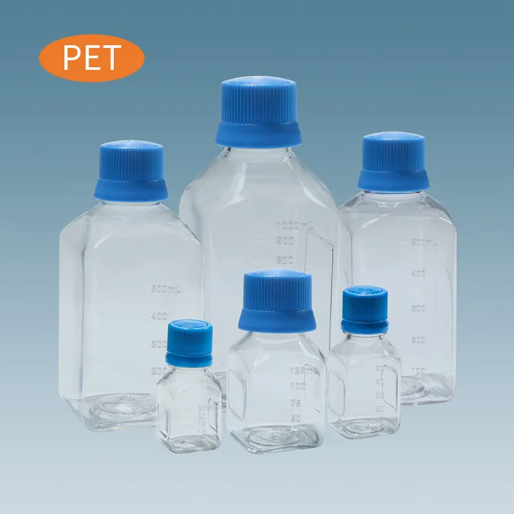 Garrafas de mídia quadradas do pc do petg do animal de estimação de 25-1000ml com fechamento