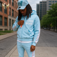 Survêtement personnalisé épais recadrée et bouffée sérigraphié pierres précieuses avec strass sweat à capuche avec fermeture éclair et rivet ensembles de sweats évasés