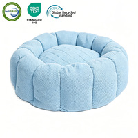 Coussin orthopédique pour chien Yang Yang, en tissu Minky à pois, bleu clair, forme de fleur ronde, GRS personnalisé