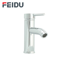 Robinet de lavabo FEIDU moderne à poignée unique, avec cartouche céramique, en alliage de zinc poli, à montage sur comptoir et bec courbé