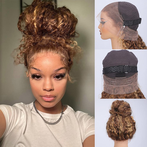 Sangle invisible 360 marron <span class=keywords><strong>clair</strong></span> pour perruques Lace Front, cheveux Remy, densité 250, bouclés <span class=keywords><strong>blond</strong></span> miel, avec cordon de serrage invisible - Product Image 1