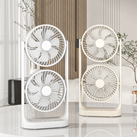 Ventilateur de bureau portable en plastique à double tête, rotation à 360 degrés, 3 vitesses réglables, silencieux, alimenté par USB, économe en énergie