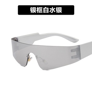 Lunettes de soleil Y2K Shield, verres miroir, UV400, sans monture, unisexe, sports de plein air, adulte - Product Image 5
