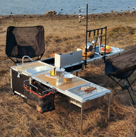 Table pliante portable moderne en aluminium durable multi-usage pour le camping, boîte de rangement à clapet, 40L, légère, 6 places, pour l'extérieur
