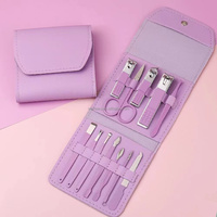 Ensemble de manucure 12 en 1, coupe-ongles en acier inoxydable, pince de beauté, ciseaux à ongles, pédicure, outils de manucure en violet