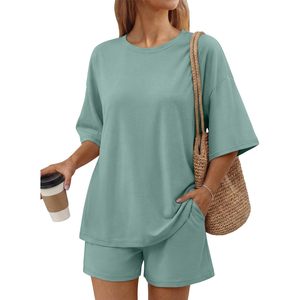 Conjunto de pijama de 2 piezas para mujer FOXA, camiseta de manga 3/4 y pantalones cortos a juego, ropa de descanso de talla grande - Product Image 1