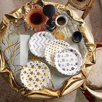 Assiettes en papier décoratives jetables, dorées et argentées, à rayures ondulées, à pois, imprimées en UV, fabriquées à la machine