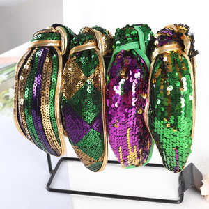 Serre-tête à paillettes ZhenXi pour femme, accessoire de fête réversible vert, or et violet pour le carnaval, Pâques et le festival irlandais - Product Image 2