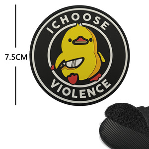 Caoutchouc PVC souple et tissu brodé I CHOOSE VIOLENCE Angry Little Yellow Duck Tactical Moral Patches avec crochet Loop Backing - Product Image 3