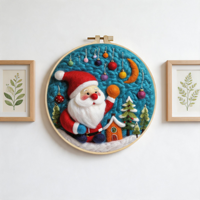 Kit de Peinture en Feutre de Laine Fait Main DIY pour Débutants – Motif Scène Hivernale Maison du Père Noël – Décoration Murale de Noël pour la Maison