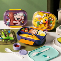 Boîte à lunch bento pour enfants 1100 ml, sans BPA, en plastique alimentaire, rectangulaire, avec 4 compartiments et couvercle en plastique