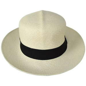 Unisex Toquilla Panama <b>Hat</b> Wide Brim <b>Straw</b> <b>Hat</b> with Black Ribbon Band Beach Outdoor Use Adult Size - Product Image 2