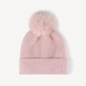 Autumn Winter Bow Embroidery Women Lady Hairball Fleece Beanie <b>Hat</b> Fashion Warm Thickened Knitted Beanie <b>Hat</b> - Product Image 6