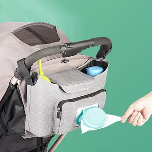 Universal Stroller Diaper Organizer Bag Stroller Accessories Organizer and Waterproof Bottle Holder and Shoulder Strap