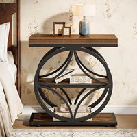 Table console moderne convertible pour salon, gain de place, table en métal noir durable, étagère à 3 niveaux pour rangement, table d'appoint en bois