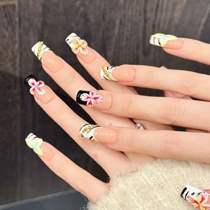 <span class=keywords><strong>Uñas</strong></span> Postizas Hechas a Mano, Diseño Francés <span class=keywords><strong>con</strong></span> Estampado de Cebra, <span class=keywords><strong>Uñas</strong></span> Postizas de Lujo <span class=keywords><strong>con</strong></span> <span class=keywords><strong>Flores</strong></span> 3D, Reutilizables, <span class=keywords><strong>con</strong></span> Pegamento, para Venta al por Mayor - Product Image 4