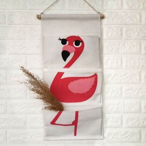 Multifunctional 3-Pocket Organizer Animal Cotton Linen Wall Hanging Storage <b>Bag</b> Square Pattern Canvas Foldable Closet <b>Tool</b> - Product Image 4