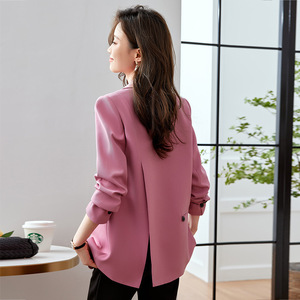 Women's Pink Blazer Solid Color Polyester Anti-Wrinkle Spring Autumn Casual Style - Product Image 1