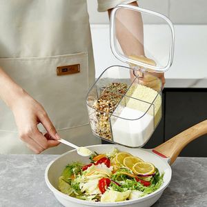 4 Compartment Plastic Clear Sealed Condiment Jars Kitchen Spice Seasoning <b>Box</b> with Lid and Spoon for Sugar Salt Pepper Powder - Product Image 3