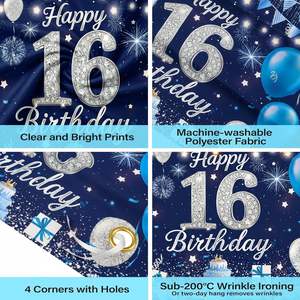 Décorations de fête pour 16e <span class=keywords><strong>anniversaire</strong></span>, Bannière de fond bleue pour 16e <span class=keywords><strong>anniversaire</strong></span>, Panneau de table de gâteau d'<span class=keywords><strong>anniversaire</strong></span> pour garçons et filles, Décoration de jardin - Product Image 6