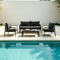 HOMFUL - Juego de Muebles de Jardín Modernos de 4 Piezas de Aluminio, con Asientos Acolchados y Mesa de Centro con Listones