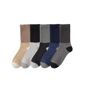 Autumn Winter Women <b>Wool</b> <b>Socks</b> Mid Calf Thickened Velvet <b>Socks</b> Color Block Versatile Cashmere High Tube <b>Socks</b> - Product Image 1