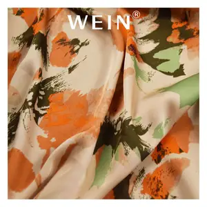 WI-E03 Smooth Touch Abstract Painting Design High Quality Printing Stretch Matte Satin Fabrics For Dress