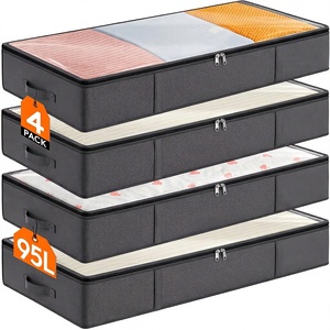 95L 4-Pack Foldable <b>PVC</b> Bed Storage Containers Reinforced Handles Large Capacity for Blankets Sheets <b>Clothes</b>-Grey - Product Image 1