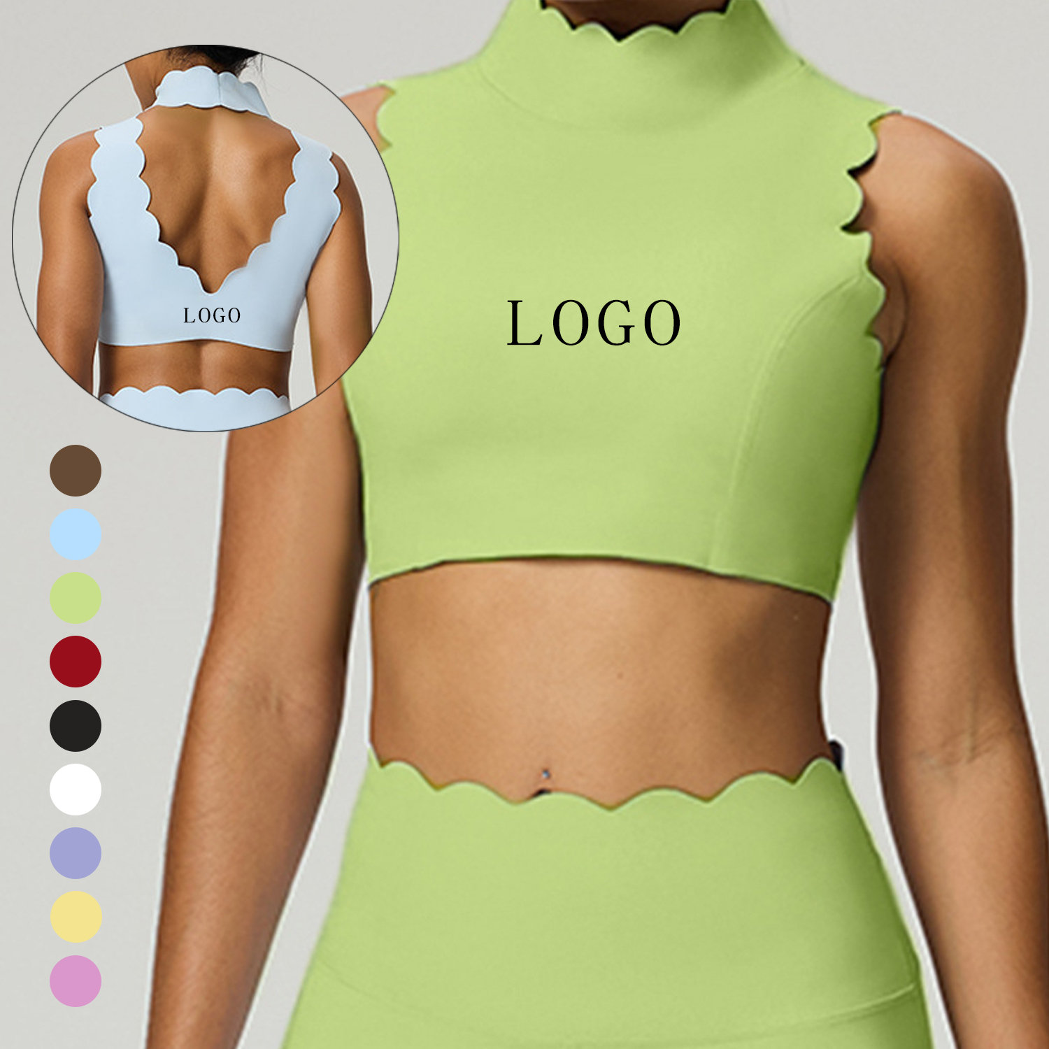 Sporty Cut-out Back Sexy Fitness Top Yoga Wear for Women with Wave Lace High Neck Yoga Vest