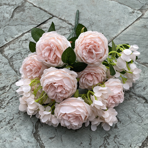 Décorations de fleurs pour mariage M539, bouquet de roses rouges, d'hortensia, pivoines en soie, bouquet de roses pour le <span class=keywords><strong>jardin</strong></span>, en vrac - Product Image 5