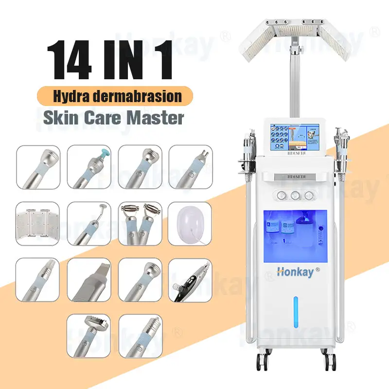 Instrumen dermabrasi berlian Pembersih Wajah 14 dalam 1, alat kecantikan pembersih oksigen wajah ditingkatkan untuk penggunaan komersial