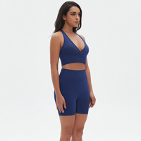 Ensemble de yoga sans couture en tricot très élastique pour femmes grandes tailles, dos en Y, 2 pièces, short de sport pour la course et le fitness