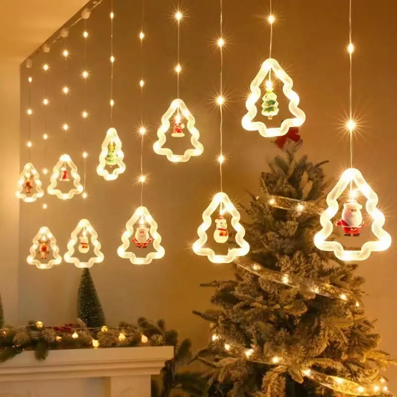 Meilleure vente guirlande lumineuse de noël père noël dessin animé forme rideau lumière LED lumière colorée chambre fenêtre décoration