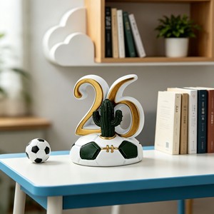 SWAITE Statuetta Creativa Sportiva in Resina a Forma di Pallone da Calcio con Motivo Cactus Numero 26 Regalo Tematico per Tifosi Collezioni Maschili Uniche - Product Image 3
