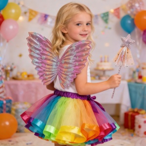 Carnival Birthday Fancy up Angel Sets With Butterfly <b>Wings</b> Dress Wand Rainbow Fairy <b>Costume</b> Kit - Product Image 2