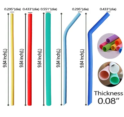 หลอดดูดน้ำซิลิโคนแบบพับเก็บได้,หลอดหลากสีนำกลับมาใช้ใหม่ได้เป็นมิตรกับสิ่งแวดล้อมพร้อมแปรงและเคส