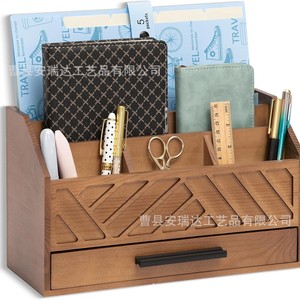 Office Organizer Wooden Desktop <b>Storage</b> <b>Box</b> With <b>Drawer</b> For Accessories And Stationery - Product Image 5