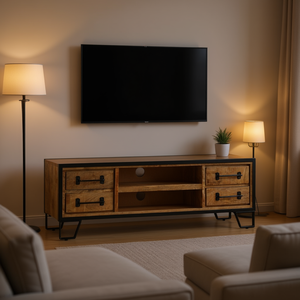 Mueble de TV de Madera Maciza de Mango de 47.2"x11.8"x15.7" con Cajones, Estilo Industrial Moderno para Sala de Estar - Product Image 2