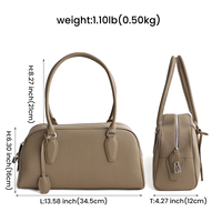 Nouvel Arrivage Sac Bowling Femme en Cuir Véritable avec Fermeture Éclair et Poignée Supérieure, Style Urbain Minimaliste, Durable et Portable