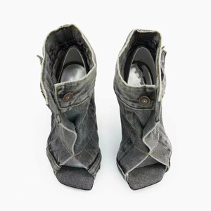 2025 özel Vintage gri Denim çizmeler kare ayak Stiletto topuklu bayanlar moda Jean kesim kadınlar Denim topuk sandalet başak ayakkabı - Product Image 3