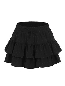 Women's Polka Dot Multi Layer Ruffled <b>Skirt</b> with Adjustable Belt Anti Peek <b>Elastic</b> Waist Casual <b>Skirt</b> - Product Image 2