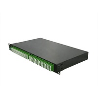 Singlemode 1U 19'' Rak Mount Dua Splitter Optik PLC 1x64 dengan Pembagi 50/50 dan Konektor LC/APC dalam Satu Kotak untuk Penggunaan FTTX
