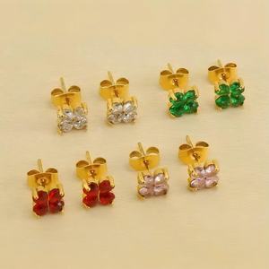 Pendientes de Acero Inoxidable para Mujer, con Incrustaciones de Oro de 18k y Circonita, Diseño de Trébol de Cuatro Hojas, Joyería de Moda - Product Image 2